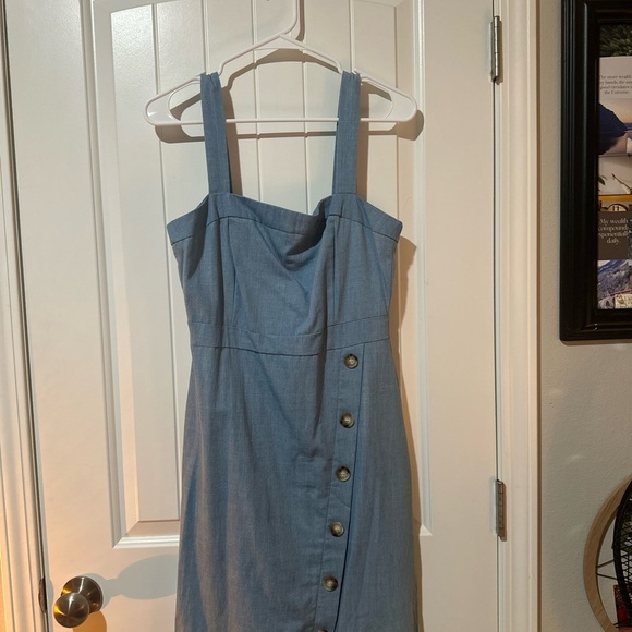 BB Dakota Blue Asymmetrical Buttoned Midi Sundress - Picture 1 of 3